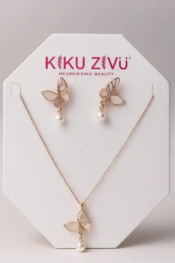 Mini Butterfly Necklace And Earrings Set + Free Bracelet