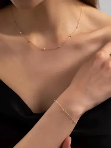 Golden dot Earring + Bracelet + Necklace combo